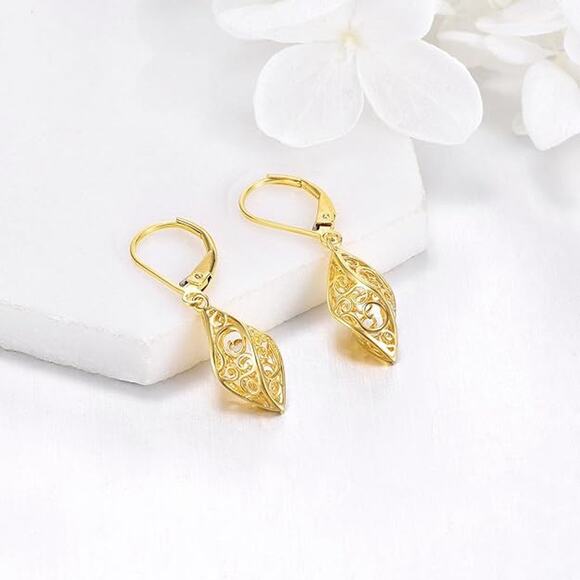 925 Sterling Filigree Vintage Dangle Drop Leverback Earrings for Women - Picture 3 of 5